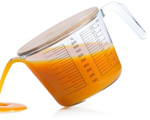 Tazas Medidoras Para Repostería | Vasos Medidores de Vidrio Utensilios Repostería | Recipiente con Tapa Aptas para Microondas Líquidos Alimentos Cocina Hogar Apartamento Restaurante Preparación Comida