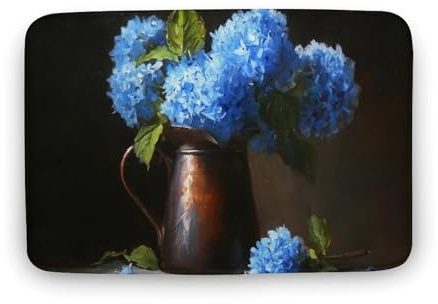 Jubonexis Tappeto da bagno con ortensia blu scuro Academia in vaso marrone, tappetino extra morbido in velluto di corallo, rapido assorbimento d'acqua, antiscivolo, comodo tappeto da bagno 50 x 80 cm