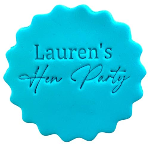 Personalised Cookie Stamp with Free Scallop Cutter, Custom Name Hen Party Bridal Shower, 5cm Acrylic Biscuit Embosser, Food-Safe Plastic Baking Tool, Fits M&S All Butter Biscuits (Design 3)