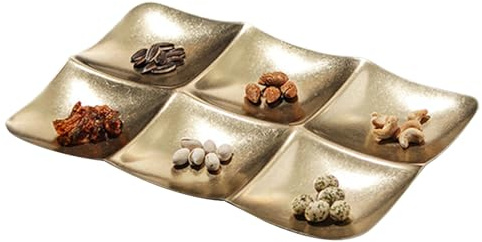 Elegante da portata, vassoio per snack per riunioni domestiche, in acciaio con funzione multi griglia, decorativo portatile, organizer compatto per soggiorno, sala da pranzo e feste