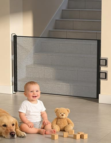 Treppenschutzgitter Ausziehbar für Babys, 0-150cm Treppenschutzgitter Türschutzgitter Ausziehbar Geeignet für Innen Außenbereich, Sicherheitsgitter (Schwarz-150CM), Inklusive Installationszubehör