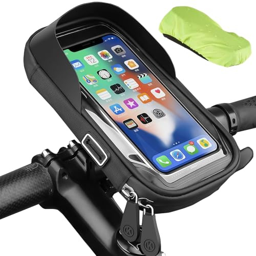 flintronic Borsa Telaio Bici Impermeabile, con Copertura antipioggia, Borsa Bici Telaio Touch Screen, 360° Porta Telefono per Smartphone fino a 6,4''