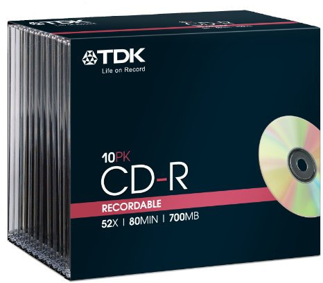 TDK T18765 CD-R Rohling 700MB / 80 Minuten inklusive Slim Case (10 Stück) 52x Speed