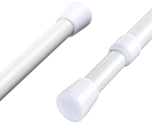 Aluminium Extendable Curtain Rod Tension Pole Easy Fitting For Net Curtains Shower Curtains or Voile, Length 85-150cm, Diameter 2.2cm White