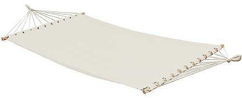 AMANKA XXL Stabhängematte 200x120 cm Beige - Doppelhängematte für 2 Personen - Große Hängematte mit Spreizstab Outdoor & Indoor - Balkon Garten Terrasse Camping - Reise Hängeliege aus 100% Baumwolle
