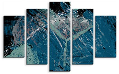 5 teiliges Wandbild auf Leinwand (Gesamt: H: 100cm B: 160cm) Keilrahmenbild Canvas Fotodruck Leinwandbild Leinwanddruck Kunstdruck Wandbild schwarz blau grün Grunge