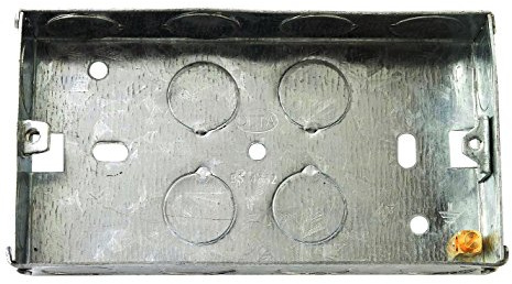 Merriway BH04063 47mm (1.7/8 inch) Depth Double 2-Gang Metal Flush Mount Back Pattress Box , Grey