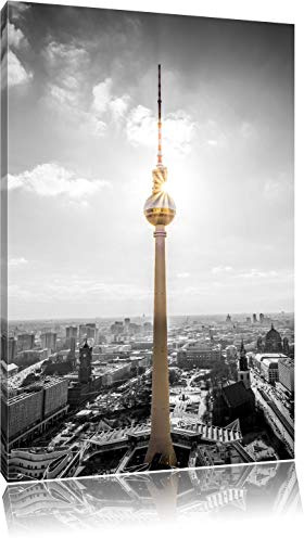 Pixxprint Berliner Fernsehturm am späten Nachmittag B&W, Größe: 100x70cm, Leinwandbild, fertig gespannt, Wandbild, Dekoration, Kunstdruck, kein Poster