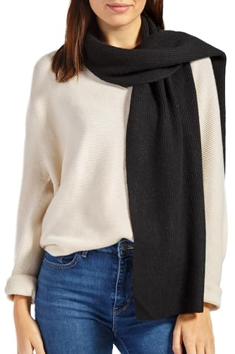 Fishers Finery Women's 100% Cashmere Ribbed Knit Scarf|Black Label (Black)