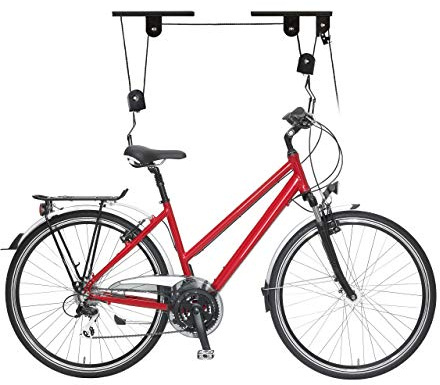 Relaxdays 2 Colgadores Bicicletas, hasta 30 kg, Techos de 4 m, Elevador Bicis con Poleas, Gancho, Garage, Sótano, Negro