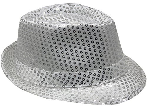 AK TRADING CO. Fashionable Sequin Fedora Party Hat – Unisex Sparkling Accessory for Costumes, Parties, Events & Everyday Style - Silver