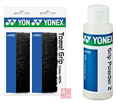 Yonex Towel Grip (x2) und Yonex Grip Powder Packung, Schwarz