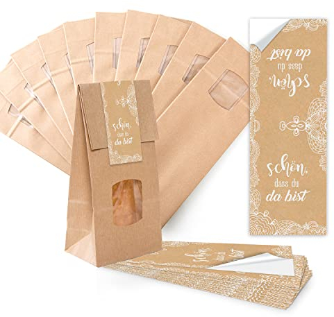 Logbuch-Verlag 25 kleine Lebensmittel Beutel mit Schön dass Du da bist Banderolen für Pralinen Süßigkeiten Kekse 10,5 x 6,5 x 29 cm