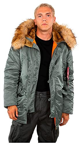 Alpha Industries vinterjacka för män med fuskpäls, Vintage grön, L