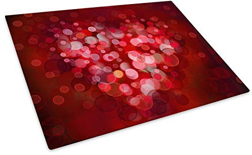 Glass Chopping Board for Kitchen - Non-Slip Worktop Saver With Red and White Design - Small Size