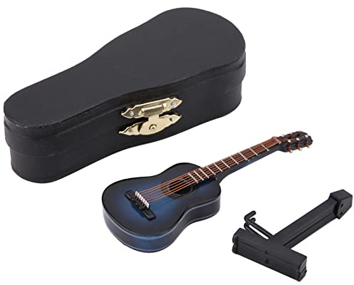 Garosa Mini Gitarre Holz Modell, Musikinstrument für Wohnkultur - Kleine Handwerk Ornamente als Möbel_Accessoires, passend für Kinderzimmer Dekoration (Blau, 10cm)