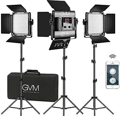 GVM 480 LED Videoleuchte mit Stativ, 3er Pack Bi-Color Fotografie Videolicht Panel 13000Lux/0,5m, 2300K–6800K Studiolicht Dauerlicht für Video YouTube Foto Film Streaming Licht CRI97+ APP-Steuerung