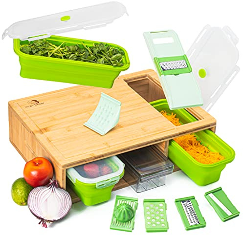SB Simpli Better Cutting Board with Collapsible Containers and Graters Bamboo Large