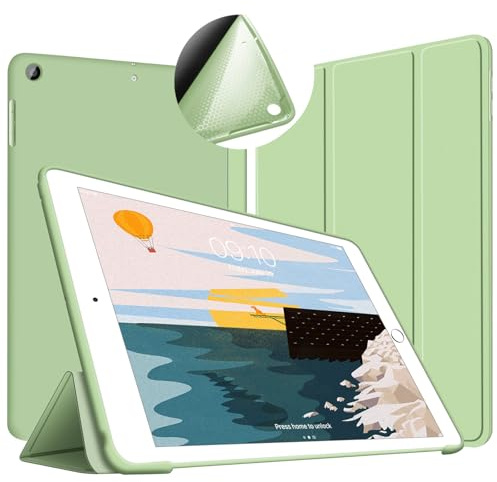 VAGHVEO Funda iPad 2018/2017 9,7, Cubierta Estuche Plegable [ Auto-Sueño/Estela ] Carcasa TPU Suave Smart Cover para Apple iPad 5ª / 6ª Generacion (A1893/ A1954 / A1822 / A1823), Verde Claro