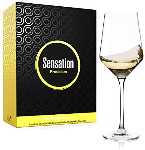 Season STORY Large Tall White Wine Glasses (Set of 2, 420 ml) Modern & Unique Crystal Glass with stem, Restaurant Style Glassware, for Drinking Italian Vino, 4 Different Occasions