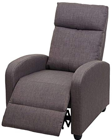 Mendler Fernsehsessel HWC-F76, Relaxsessel Sessel Liegesessel, Liegefunktion verstellbar Stoff/Textil - grau-braun