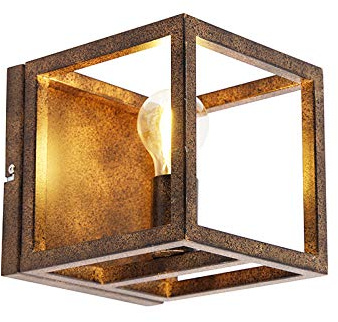Qazqa Industrie Wandleuchte, Wandlampe - Cage - Rostbraun, Landhausstil, Quadratisch, max. 60W, Geeignet für LED, 18cm, Ideal als Küche lampe, Schlafzimmerlampe und Wohnzimmerlampe