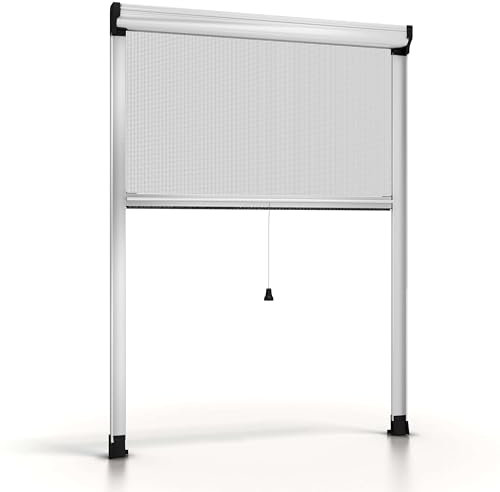 ESTO Zanzariera a rullo per Finestra Diverse Misure e Colori, Zanzariera Finestra Rete, Incasso per Finestre Scorrevole con Rotolo e Telaio Bianco/160 cm/80 cm
