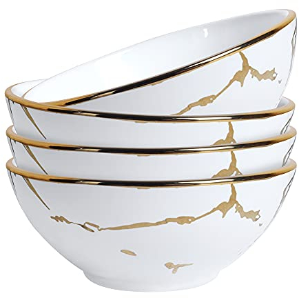 fanquare Cuenco de Sopa de Porcelana de 4 Piezas de Mármol, Cuenco de Cereal de 280 ml para Ensalada, Pasta, Ramen, Arroz y Postre, Pequeño