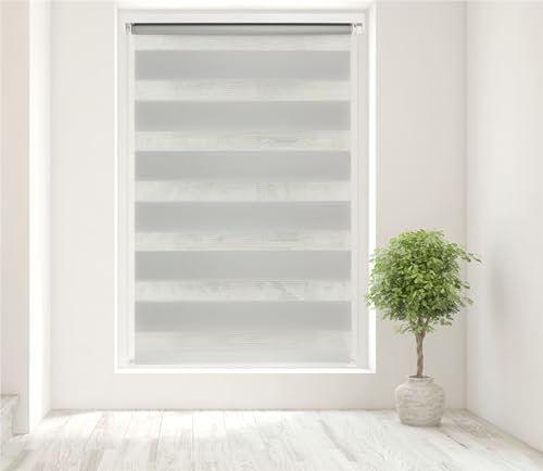 Caecus Light Grey Day and Night Zebra Roller Blind Dual Layer Fabric Aluminium Rail Easy Fit Home Office Bedroom Kids Room Easy Fit 90cm Width x 160cm Drop