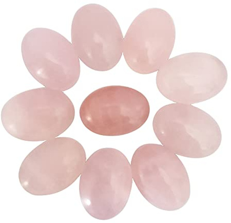 Edelstein Cabochon 18x13mm oval, 10 Stück Halbedelstein Rohling flache Rückseite für DIY Schmuck Ringe Ohrringe Handwerk, Rosenquarz