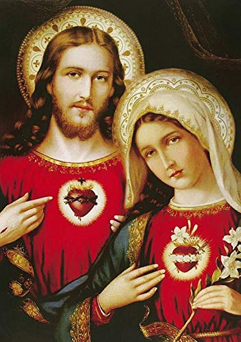 TELA-FRAMED-con-AMERICAN-BOX Sacro Cuore Famiglia Maria Giuseppe Archivio - Figurativo verticale Stampa artistica religione Chiesa Vergine Maria Giuseppe Cuore Sacro Floati 19_X_13_in
