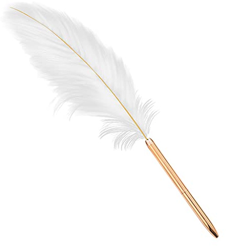 HomeBoom Retro White Feather Ballpoint Pen - Refillable Signature Pen for Wedding, Office, Business Gift, 33cm/12.99in