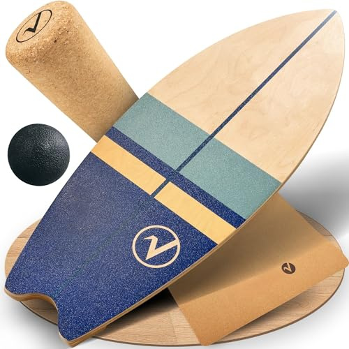 valuents balance board – tabla de equilibrio de madera incluido colchoneta y rollo para el entrenamiento de la respuesta neuromuscular +Más: soporte