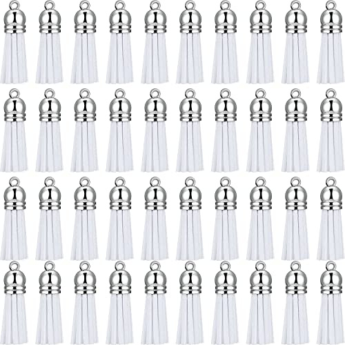 Micvtve 100 Pezzi Portachiavi Nappe Finta Pelle Scamosciata Nappa Pendenti Portachiavi Decorazione per Artigianato DIY Che Fanno Forniture (Bianca)