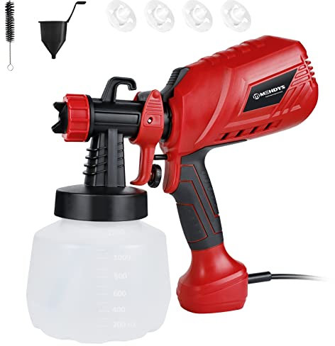 MEHDYS HVLP Paint Sprayer, Electric Powerful 800W Red Paint Spray Gun for Outdoor Home House Painting Furniture Fence Walls Cabinets Deck Car Bicycle Chair Garden Crafting with 4 Nozzles