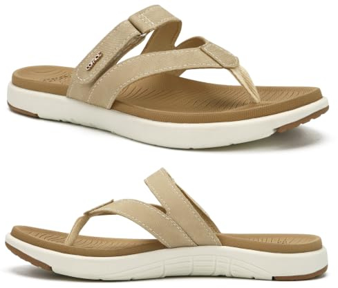COFACE Womens Orthopedic Flip Flops Arch Support Thong Sandals Beige 9.5