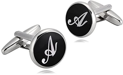 Wycian Manchettenknoepfe Initialien, Cufflinks Letter Brief Rund Schwarz-Weiss Rostfreier Stahl 1.4X1.4CM für Männer Vater Freund Tuxedo Shirt