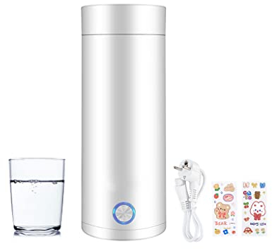 Hitopin 400ml Hervidor Eléctrico Portátil, Hervidor de Agua de Acero Inoxidable, Mini Tetera de Viaje, Hervidor de Viaje con Cable de Alimentación, Enviar 2PCS Pegatinas, para Té,Leche,Café(Blanco)