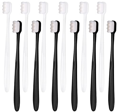 Dacitiery 12 Pcs Extra Soft Toothbrush, Ultra Fine with 20000 Soft Floss Bristles for Sensitive Gums Adults Kids Children (Black, White)