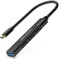 deleyCON USB C HUB 4 Puertos Distribuidor - (1x USB3.0 / 3X USB2.0) Carcasa de Aluminio, 15cm, para PC, Laptop, Notebook, Macbook, iMac, iPad, iPhone, Galaxy, Smartphone, Tableta - Negro