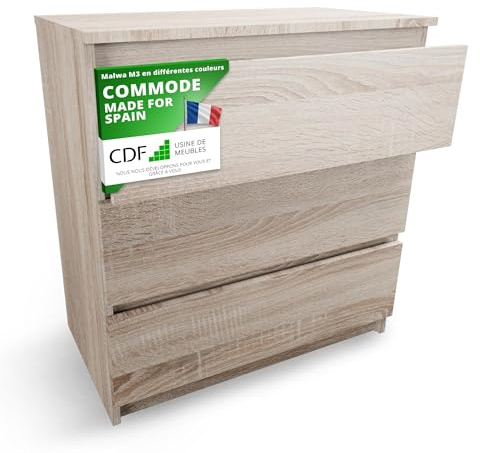 CDF Kommode mit Schublade Eiche Sonoma Schrank Schubladenschrank Organizer | 3 Schubladen Malm Kommode viel Stauraum Geeignet für Wohnzimmer Schlafzimmer Komodenschrank Kleidung 40T x 70B x 75H cm