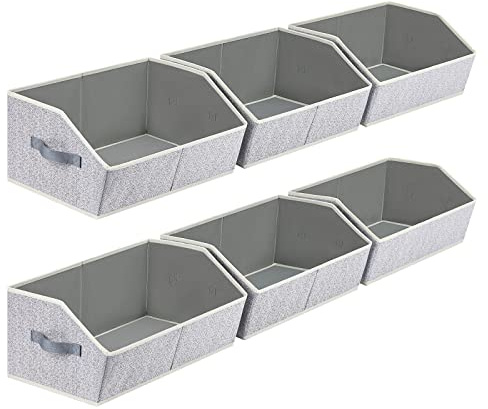 Homsorout Closet Organizers Bins 6 Packs - Large Closet Shelf Organizer with Handles, Fabric Trapezoid Storage Bins, Collapsible Storage Cubes for Clothes, Towels, Light Gray