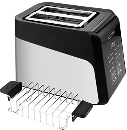 Toaster 2 Scheiben,KETIAN Edelstahl mit LCD-Anzeige,Toasters mit Brötchenaufsatz,smart Edelstahl Toaster,Brotzentrierung,7 Bräunungsstufen,1400 W,schwarz