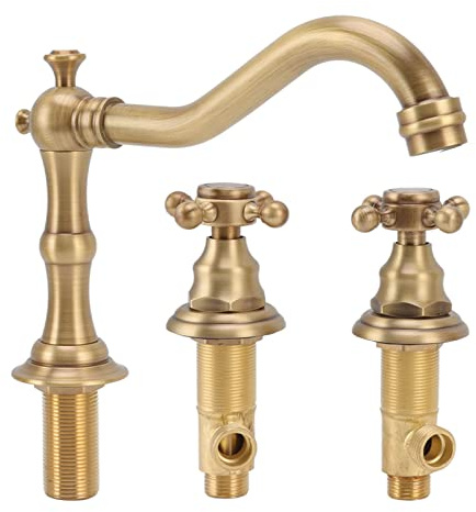 G1/2 Gewinde 3 Griff Wasserhahn Bad, Ästhetisch Ansprechender und Auslaufsicherer 3 Loch Split Wasserhahn Aus Kupfer, Wasser Kommt Schnell Heraus, Ohne zu Spritzen(Gold)