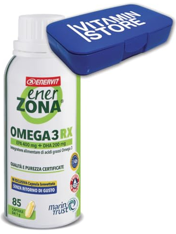 Enervit Enerzona Omega 3 RX 85 Capsule da 1g, Con Portapillole | Integratore Omega 3 IFOS, Olio di Pesce, Acidi Grassi EPA DHA, Supporto Cuore Vista Cervello, Fish Oil Senza Ritorno di Gusto