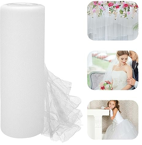 30cm x 91,5m Tüllstoff, Tüll Stoff Rolle Tüllband, Tisch Deko, Organza Stoff, Tüll Rolle für DIY Crafts Tutu Rock Handwerk Bogen Party Dekoration Geschenk (Weiß)