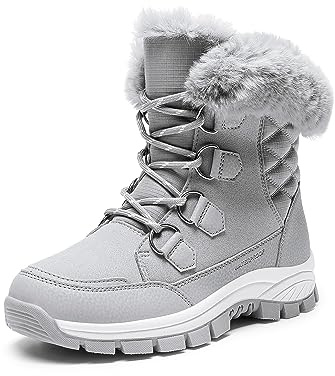 DREAM PAIRS Bottes de Neige pour Femmes Chaudes Bottes de Hiver Confortable avec Tige Imperméable,Size 39,Gris Clair,SDSB2305W-E
