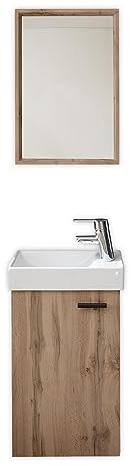 AMY Waschbecken mit Unterschrank und Spiegel in Wildeiche Optik - Kompakter Waschtisch ideal für Gäste WC - 41 x 165 x 23 cm (B/H/T)