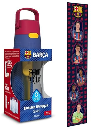 Dafi Gourde Filtrante SOLID, 1 Filtre à Charbon Actif, FC Barcelona 0,5 L - Sans BPA Bouteille d'eau, Filtre le Chlore et autres contaminants - Gourde Sport, Gourde Paille, Bouteille d'eau de Sport
