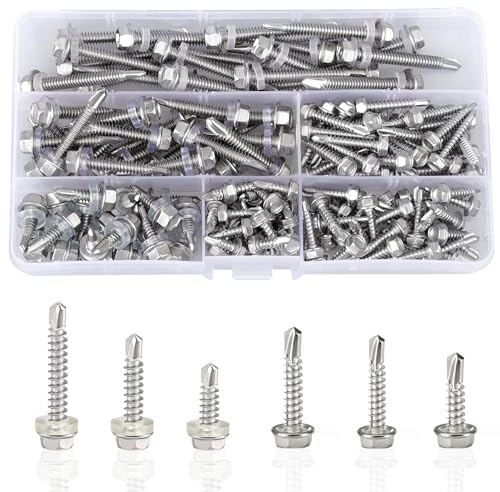 Roosea 165 Pcs M4.2/M5.5 410 Stainless Steel Self Drilling Hex Head Screws Hex Head Self Tapping Screws with Hex Socket Self Tapping Screws Metal for Roof Sheet Metal Wood Building Construction